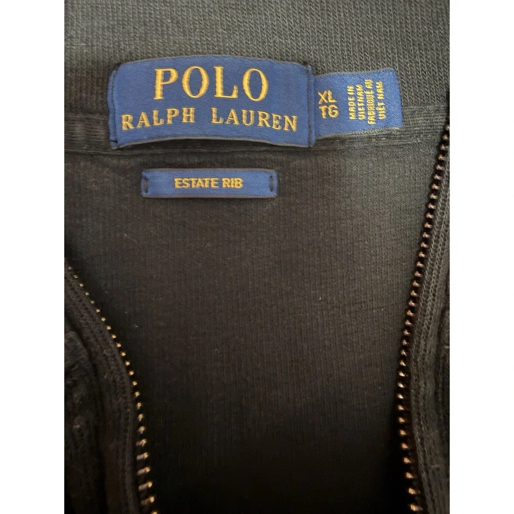 Polo Ralph Lauren Mens Black 1/4 Zip Estate Rib Knit Pullover Sweater Size XL